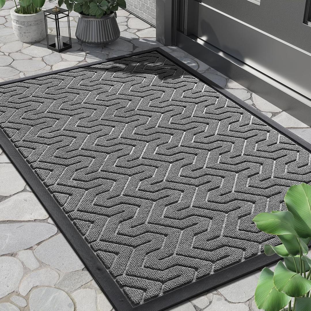 Yimobra Front Door Mat Outside Entrance 29.5x17, Waterproof Heavy Duty Outdoor Mats for Front Door, Non Slip Rubber Entry Mat for Garage Patio Indoor, Grey