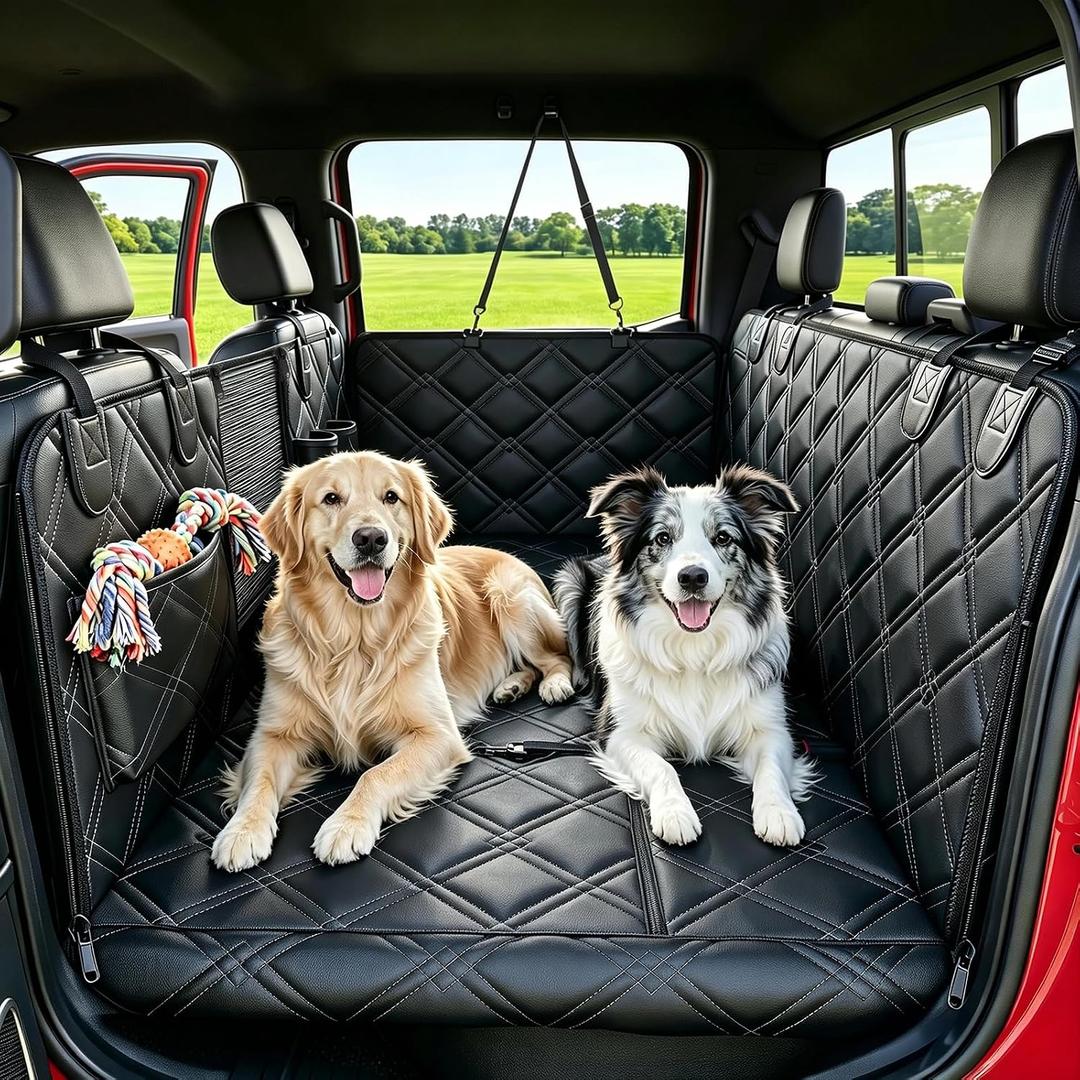 Upgraded Dog Car Seat Cover for Back Seat, Hard Bottom Seat Extender