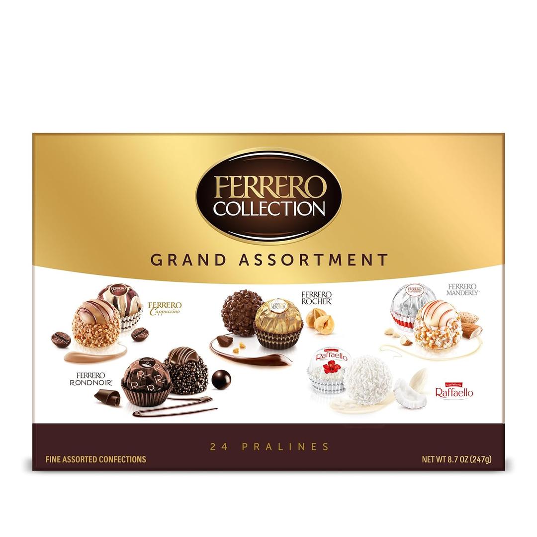 Ferrero Collection Chocolate Gift Box Grand Assortment, Hazelnut, Dark, Coconut, Almond, and Cappuccino Holiday Box of Chocolates Gifts, Christmas Candy, 24 Count, 8.7 oz