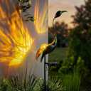 Solar Crane Garden Statue Light for Patio Yard Lawn Porch Outdoor Decorations Waterproof Metal Garden Sculpture, Solar Powered Housewarming Gifts, Mom Birthday Gifts, 14.5 inches