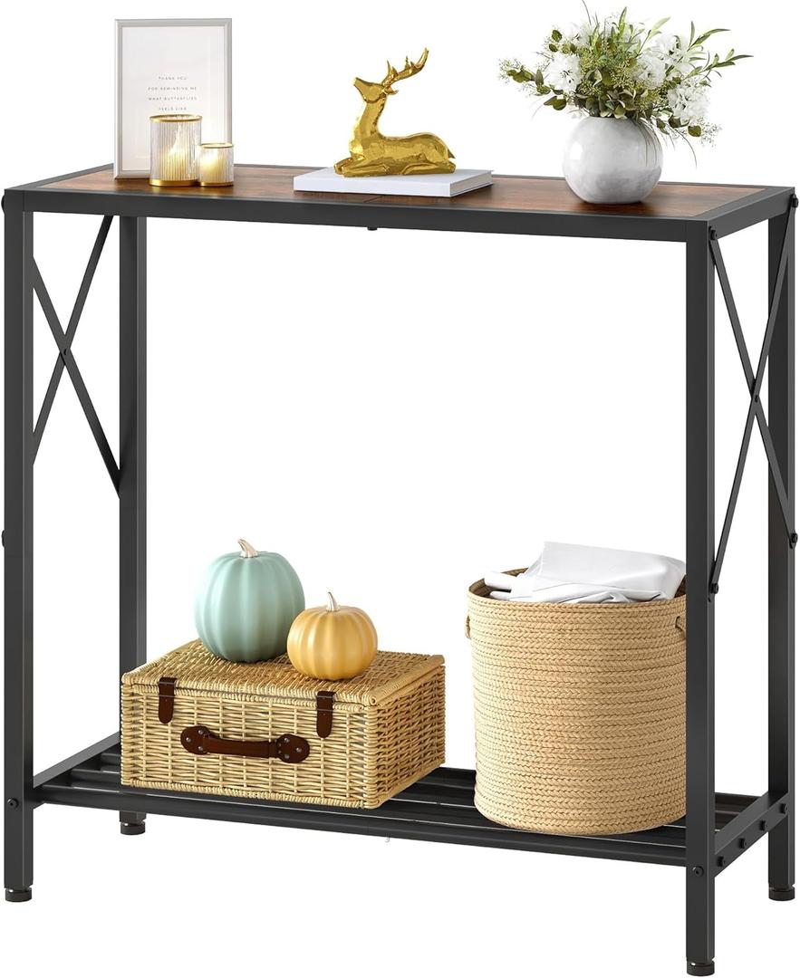 Tajsoon Console Table 28.3''L, 2 Tier Narrow Entryway Table with Open Shelves, Small Sofa Table for Living Room, Entrace, Hallway, Foyer, Corridor, Office, Rustic Brown
