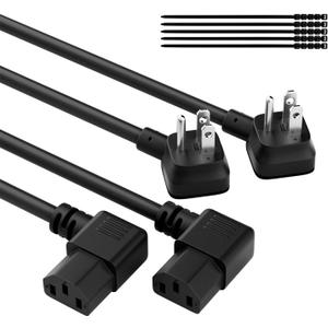Elecan 3-Prong 45 Degree Flat to 90 Angled Plug Replacement Power Cord 7 Ft/2 Pack, Heatproof Flexible Durable AC Device Power Cable for Appliance Computer TV Monitor, ETL 18AWG 125V 10A