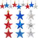 JULMELON 36Pcs Patriotic Star Ornaments Memorial Day Independence Day Labor Day Veterans Day Decorations for Home Party Christmas Tree Decor, Blue Red and Silver