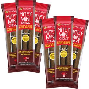 etta says! Mitey Mini Chews Dog Treats - Made in The USA - Grain-Free and Odor-Free - All-Natural Dog Chews - Perfect for Puppies and Senior Dogs - with Omega 3, 6, and 9 - Beef - 6 Pack, Best By 10/07/2026 etta says! Mitey Mini Chews Dog Treats - Made in The USA - Grain-Free and Odor-Free - All-Natural Dog Chews - Perfect for Puppies and Senior Dogs - with Omega 3, 6, and 9 - Beef - 6 Pack, Best By 10/07/2026