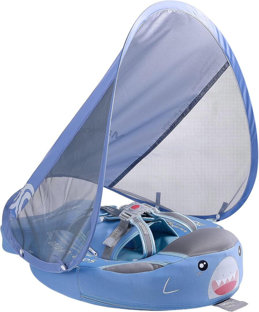 Mambobaby Float with Canopy, Baby Shark Swim Float with Tail, New Upgraded Non-Inflatable Solid Baby Pool Float, Soft Skin-Friendly Fabric Material Infant Swim Float (Special Edition)