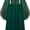 Scarlet Darkness Renaissance Costume Women Pirate Dresses Split Bell Sleeve Medieval Ren Faire Dress with Pockets (Green, S)