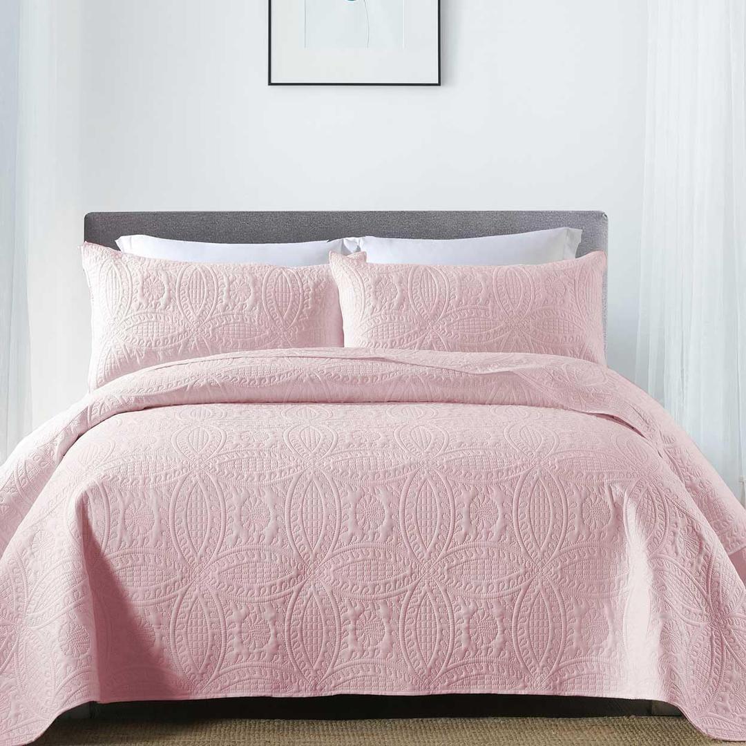 Boryard 3-Piece Twin Quilt Set, Lightweight Soft Quilt Bedspread Coverlet (68 x 86 inches) with 1 Pillow Shams (20x26 inches), Pink