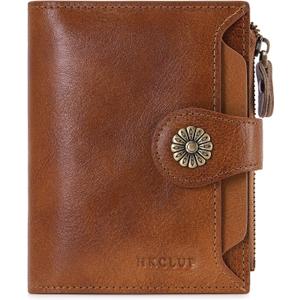 HKCLUF Wallet Women,Small Genuine Leather Bifold Wallet Womens,RFID Blocking Wallet for Women Card Holder Purse With Removable ID Window( Dark Brown)