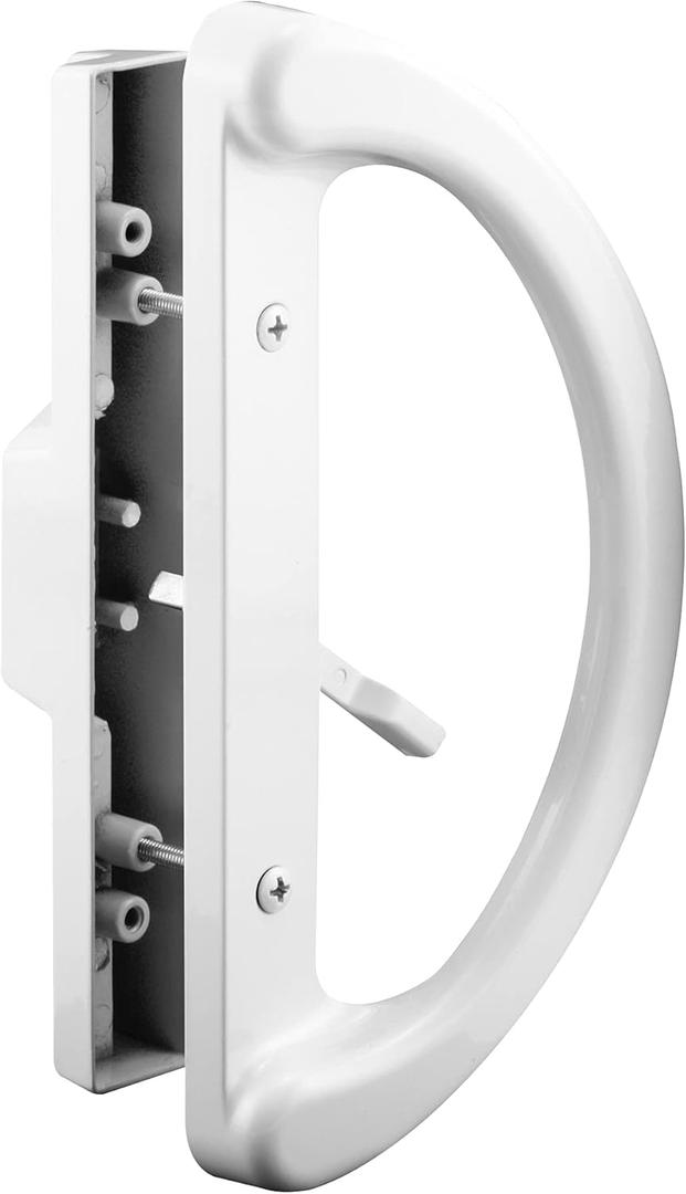Prime-Line C 1225 Mortise Style Sliding Patio Door Handle Set - Replace Old or Damaged Door Handles Quickly and Easily  White Diecast, Non-Keyed, Fits 3-15/16 Hole Spacing (1 Set)