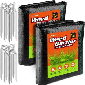 LAVEVE 4FT x 100FT Weed Barrier Landscape Fabric, 3.2oz Premium Heavy Duty Garden Cloth, Ground Cover for Gardening, Farming with 30 U-Shaped Securing Pegs