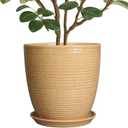 Ceramic Pot for Plants - 10 Inch Plant Pot with Drainage Hole and Saucer Outdoor Planter for Indoor Plants Round Flower Pot for Home Patio Garden Office Yellow