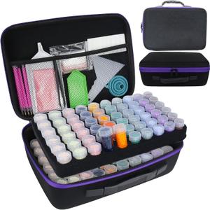 LEIYULY 120 Slots Diamond Art Storage Case with 120 Secure Containers, Diamond Art Pens, Tools, and Portable Bead Storage Boxes