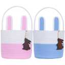 Easter Basket Empty 2 PCS Bunny Woven Rope Easter Baskets for Kids Easter Hunt Baskets with Handle Bags Easter Gifts for Kids Toddlers Girls Boys Teens Set of 2 Blue and Pink