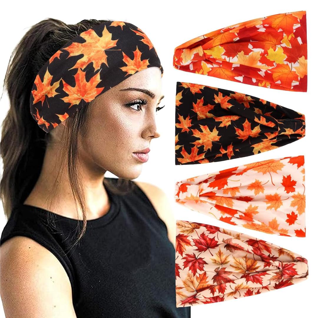 AMCAMI Boho Headbands for Women Wide Bandana Hair Bands Fall Headbands for Women Non Slip Workout Cloth Elastic Hair Accessories (Thanksgiving 3)