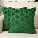St Patricks Day Pillow Covers 16 x 16 inch Set of 2 3D Embroidered Shamrock Pillow Soft Plush Faux Fur St Patricks Day Decorations for SOFE Bedding Holiday (Light Green)