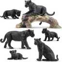 Toymany 7PCS Black Panthers Figurines with Panther Cub and Tree Trunk, Realistic Jungle Animals Figures Family Playset, Educational Toy Cake Toppers