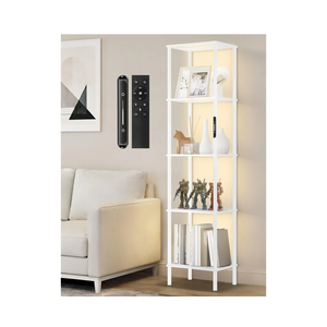 Tier Tall Display Shelves with LED Lights, Touch & Remote Control, Dimmable Display Cabinet, Open Bookshelf with 3 Color Temperature, Timer for Living Room, Bedroom, Home Decor(White)