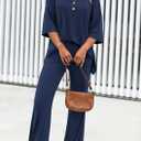 PRETTYGARDEN 2 Piece Lounge Sets for Women Summer 2025 Short Sleeve Tops Wide Leg Pants Matching Travel Outfits Clothing (Navy,X-Small) 