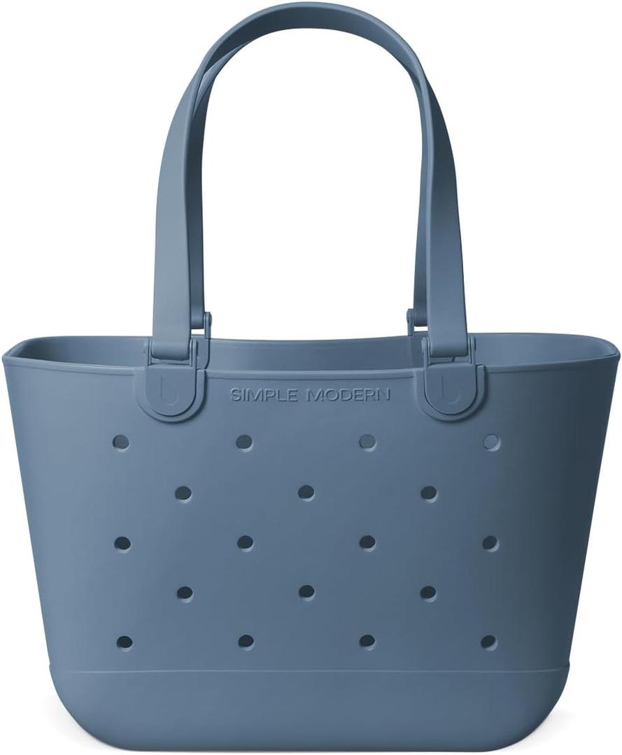 Simple Modern Large Beach Bag | Waterproof Getaway Rubber Tote with Zipper Pocket for Travel, Pool, Boat, Groceries, Sports | Blue Dune