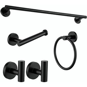 Matte Black 5 Piece Bathroom Hardware Set,SUS304 Stainless Steel Lightweight 24 Inch Bath Towel Bar Set