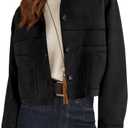 PRETTYGARDEN Women's Faux Suede Cropped Jacket Casual Lightweight Fall Fashion 2025 Winter Coats Outerwear Trendy Clothes (Large, Black)