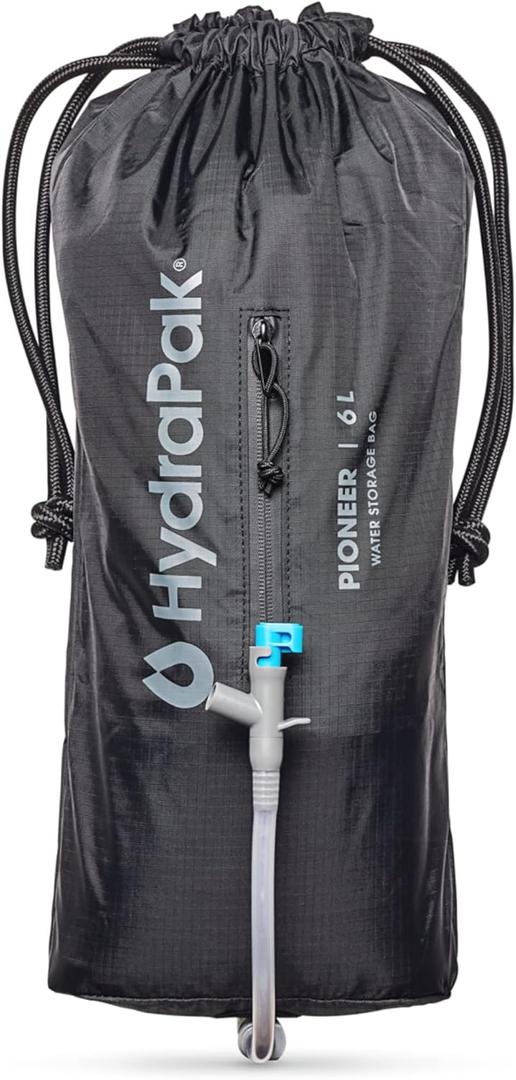 Hydrapak Pioneer - Collapsible Water Storage and Dispensing System 6L - BPA & PVC Free Camping Hydration Bladder/Reservoir and Sleeve, Black