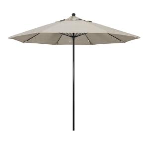 California Umbrella 9' Round 100% Fiberglass Frame Market Umbrella, Push Lift, Black Pole, Woven Granite Olefin