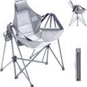 Camphor Designs Portable Swing Hammock Chair | Foldable Recliner Rocking Lounger with Headrest & Drink Holder | Outdoor Sports, Beach, Lawn, Hunting, Tailgating, Fishing | Supports 300Lbs (Grey), Oversized