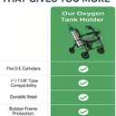 Oxygen Tank Holder for Walker and Rollator Fits D and E Cylinders for 1 inch to 1 1/8 inch 25 to 28.6 mm Tubes ONLY Steel Bracket with Secure Straps and Cup Holder Check Fit Before Purchase