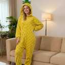 Pineapple Adult Comfortable One Piece Pajama Costume for Women Men Fun Food Themed Halloween Cosplay Party Outfit