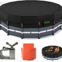 QH.HOME 550D Pool Cover 26 ft Round Above Ground [Upgraded Tear Resistant & Quadruple Windproof] wth Pre-Installed Patented Winch and Rope-Snug Fit & Waterproof Protection