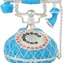 QIFU Vintage Blue Telepehone Shaped Enameled Trinket Box, Elegant Jewelry Box to Show Your Jewelry in style, Unique Gift for Your Family (T3 Silver-Blue)