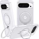 Magnetic Compatible with Google Pixel 10 & Pixel 10 Pro Case with Stand [Military Grade Drop Tested][Compatible with Magnet] Ring Translucent Slim Hard Back Soft Edge, White