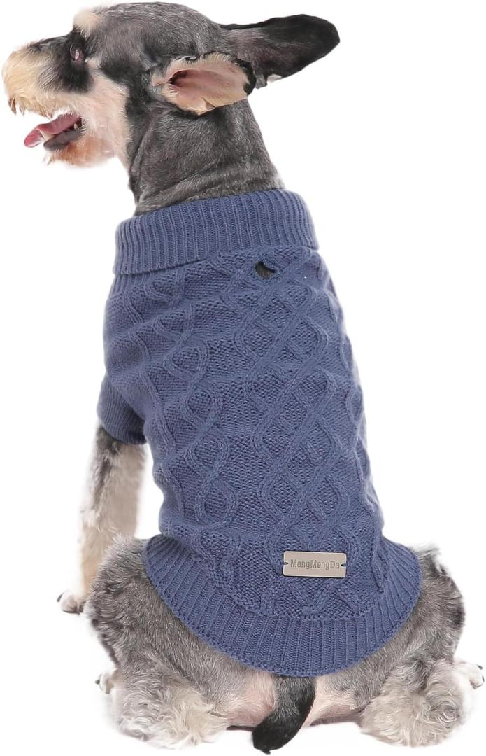 Small Dog Sweater, Warm Winter Pet Clothes, Puppy Knitwear for Small to Medium Breeds Dog Outfits (Dark Blue M)