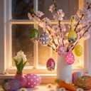 24Pcs Easter Hanging Eggs Ornaments, Easter Tree Ornaments, Vintage Style Eggs Ornament for Spring E Aster Mini Tree Decorations Home Party DIY Crafts