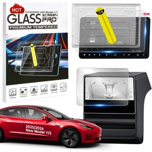 Screen Protector for Tesla New Model Y/3 Accessories,9H Super Tempered Glass with Center Console and Rear Seat Screen Protectors for Model Y/3 Juniper 2025-2026,Matte,No Glare,Fingerprint