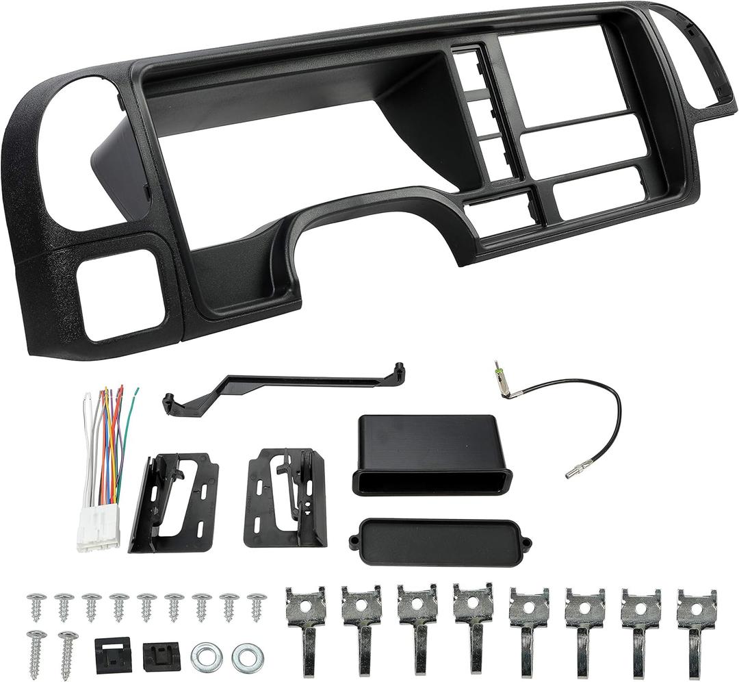 ECOTRIC Double Din Dash Panel Compatible with 1995-2002 GMC Sierra Chevy Silverado C/K Truck SUV Suburban full-size Center Console Cover Trim Bezel Dashboard Replacement Radio Stereo Wire Harness