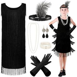 Girls 1920s Flapper Dresses Costume Set Roaring 20s Gifts Accessories Kids Birthday Party, L