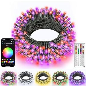 Ollny Smart Christmas Lights, 66FT 200 LEDs APP Control RGB Color Changing Christmas Tree Lights with Remote, Programmable DIY Musical Waterproof Green Wire Decor Light with Timer for Indoor Outdoor