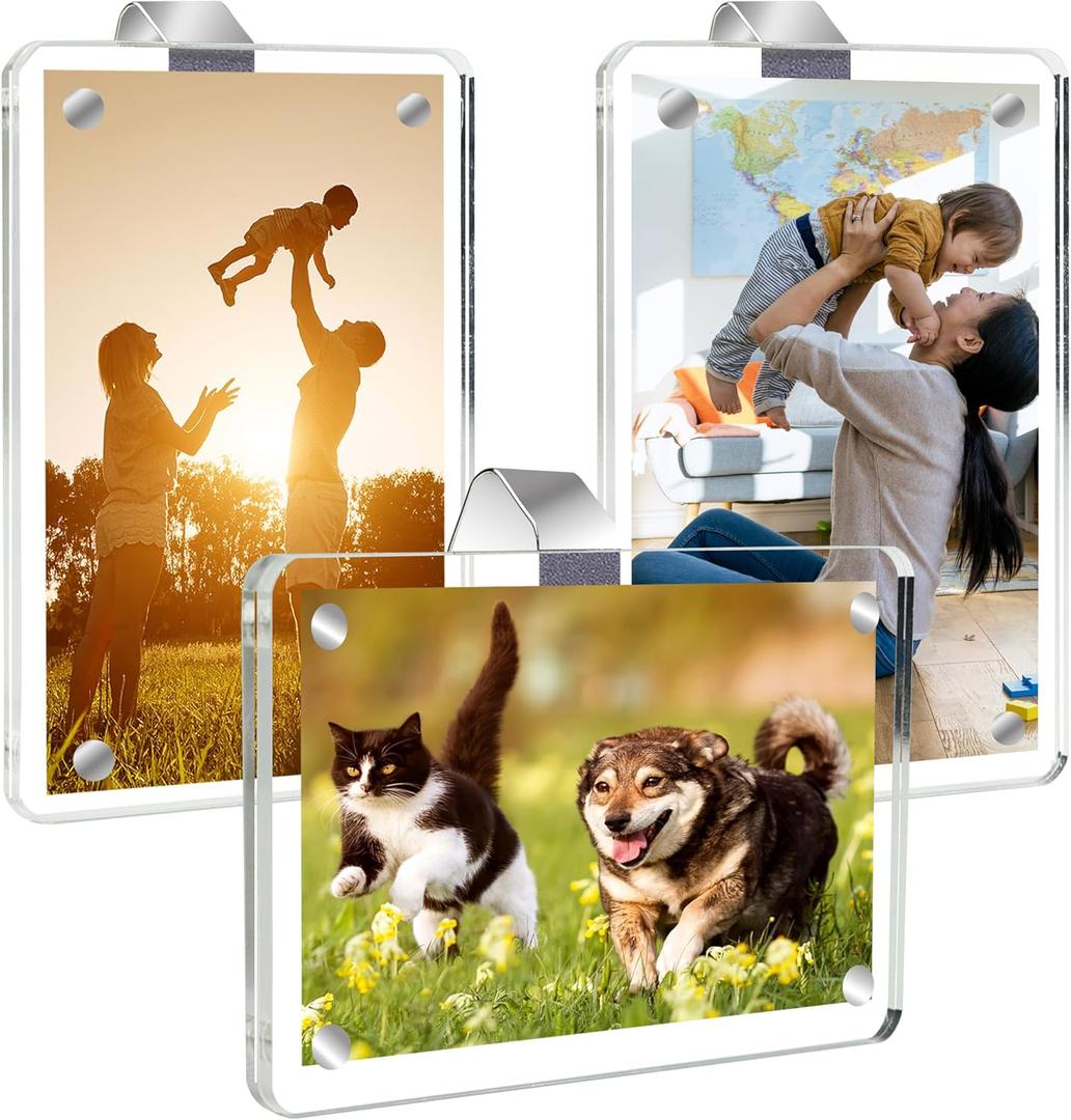 3 Pack Car Picture Holder-Clear Acrylic Sun Visor Photo Clip & Magnetic Frame, Car Sunshade Photo Frame,Personalized Car Picture Frame, Suitable for Adding Family or Personal Photos
