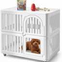 Plastic Dog Crate with Wheels, Single Door Indoor Outdoor Dog Kennel with Clear Acrylic Window, Ventilated, Easy Clean & Easy Assemble Pet Cage for Small/Medium Dogs