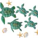 Mudder 10 Pieces Sea Turtle Wall Decor 3D Ocean Turtle Starfish Ornaments Shell Wall Ornaments Beach Theme Wall Art Decorations for Indoor Outdoor Garden Wall (Aqua)