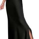 PEIQI 2025 Women's Satin High Waisted Maxi Skirts Summer Fall Silk Cocktail Party Flared Casual A Line Skirt Black Medium