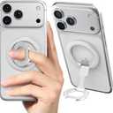 CloudValley 4-in-1 Magnetic Phone Grip Holder for MagSafe, 2025 Super Stable Kickstand & Mag Safe Finger Loop, Compatible with iPhone 17/16/15/14/13 Series & MagSafe Case (Silver)