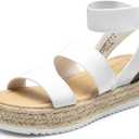 DREAM PAIRS Strappy Espadrille Platform Wedge Sandals for Women Dressy Summer, Comfortable Open Toe Sandals with Cushioned Insole and Ankle Strap Buckle (8.5, White)
