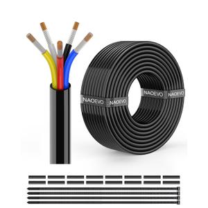 NAOEVO 16 Gauge Wire 5 Conductor Electrical Wire, 16 AWG Stranded PVC Cord, 12V Low Voltage/Tinned Copper/Flexible Cable for Automotive Wiring, Lamp Cord, Marine Cable (30FT)