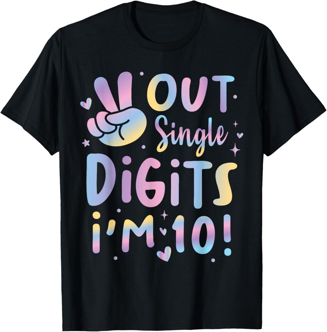 Peace Out Single Digits I'm 10 Birthday Girl 10th Years Old T-Shirt (Purple, M)