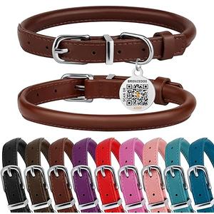 BRONZEDOG Rolled Leather Dog Collar for Small Medium Large Dogs with QR ID Tag (S: 12-14 Inch, Chocolate Brown) BRONZEDOG Rolled Leather Dog Collar for Small Medium Large Dogs with QR ID Tag (S: 12-14 Inch, Chocolate Brown)