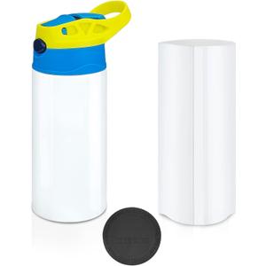 Kids Sublimation Tumbler,12oz Sublimation Water Bottle Blanks,Straight Stainless Steel Todder Sippy Cup,Double Wall Insulated Sippy Tumbler with Handle,Shrink Films,Leak Proof (Yellow)