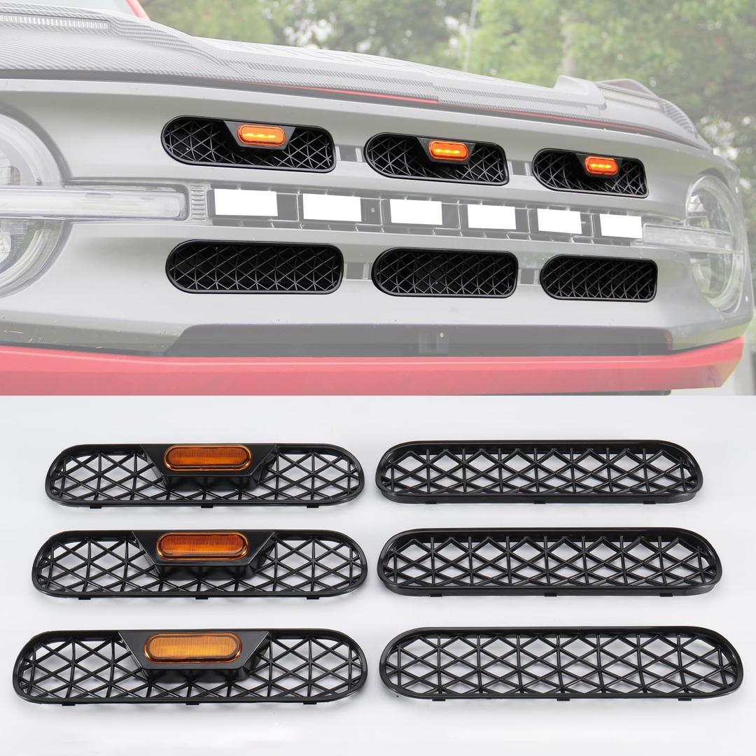 Front Grill Inserts with Amber Light for 2021-2025 Ford Bronco Big Bend Outer Banks Grill Light